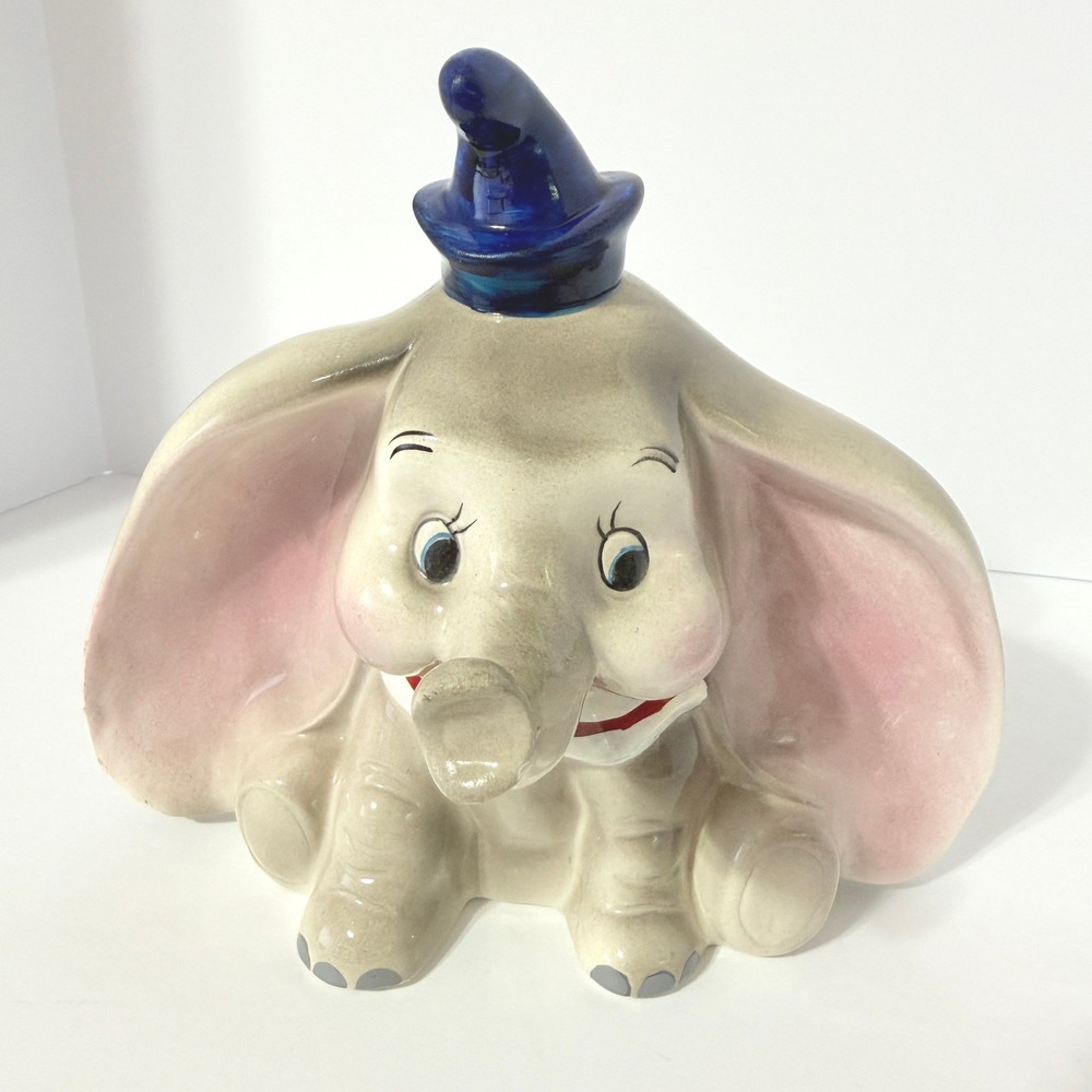 Disney Dumbo Elephant Ceramic Piggy Bank Vintage Blue Hat Style 58790 Gray